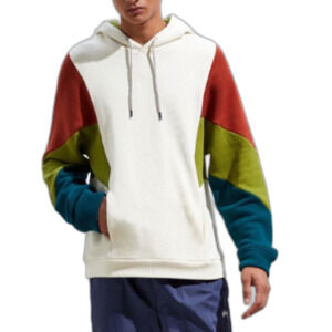 Urban Outfitters Men's Ivory Olive Orange Colorblock Hoodie Sweatshirt Size M